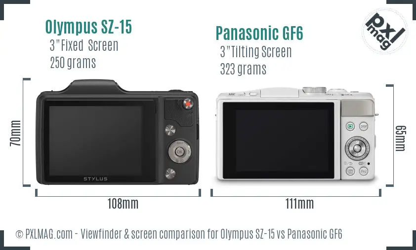 Olympus SZ-15 vs Panasonic GF6 Screen and Viewfinder comparison