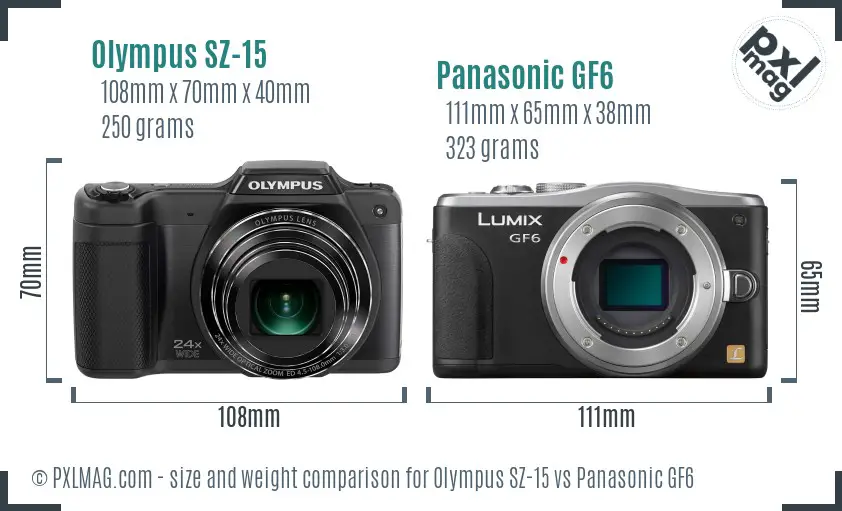 Olympus SZ-15 vs Panasonic GF6 size comparison