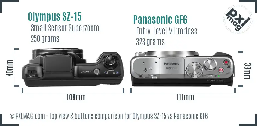 Olympus SZ-15 vs Panasonic GF6 top view buttons comparison