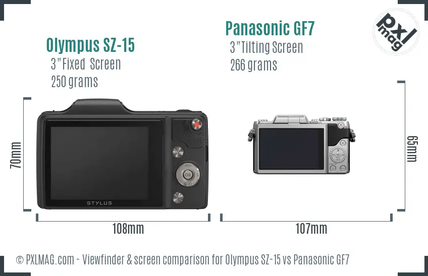 Olympus SZ-15 vs Panasonic GF7 Screen and Viewfinder comparison