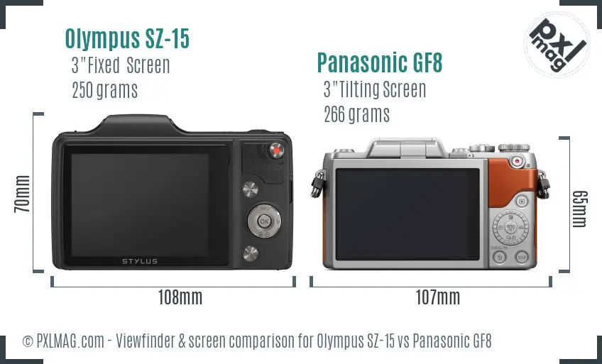 Olympus SZ-15 vs Panasonic GF8 Screen and Viewfinder comparison Olympus SZ-15 vs Panasonic GF8 Screen and Viewfinder comparison