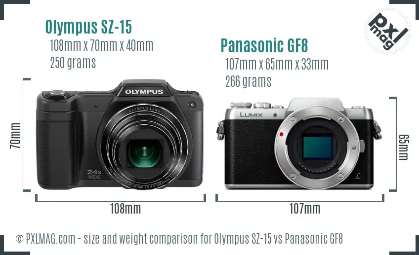 Olympus SZ-15 vs Panasonic GF8 size comparison Olympus SZ-15 vs Panasonic GF8 size comparison