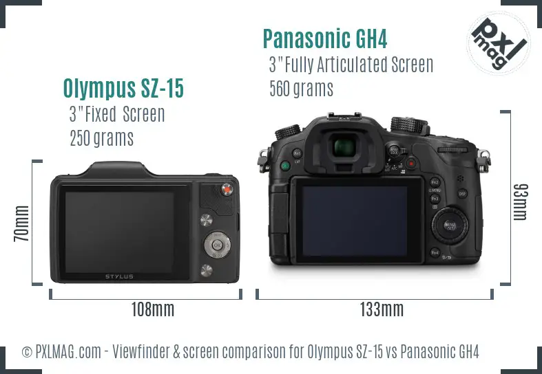 Olympus SZ-15 vs Panasonic GH4 Screen and Viewfinder comparison Olympus SZ-15 vs Panasonic GH4 Screen and Viewfinder comparison