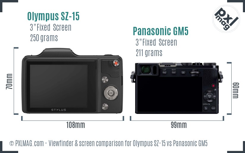 Olympus SZ-15 vs Panasonic GM5 Screen and Viewfinder comparison
