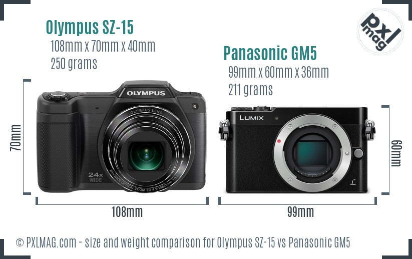 Olympus SZ-15 vs Panasonic GM5 size comparison Olympus SZ-15 vs Panasonic GM5 size comparison