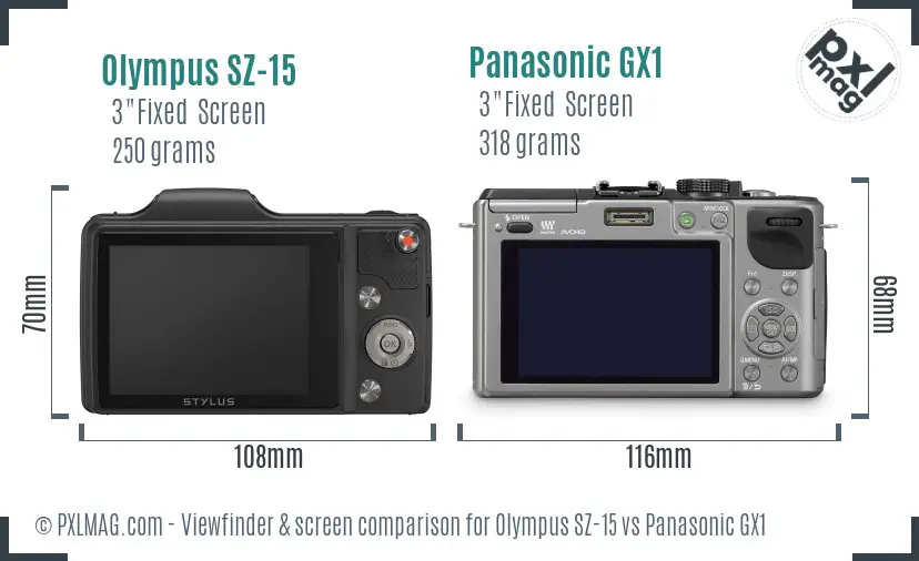 Olympus SZ-15 vs Panasonic GX1 Screen and Viewfinder comparison