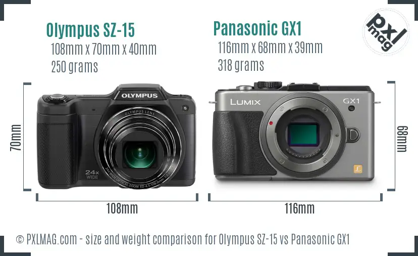 Olympus SZ-15 vs Panasonic GX1 size comparison