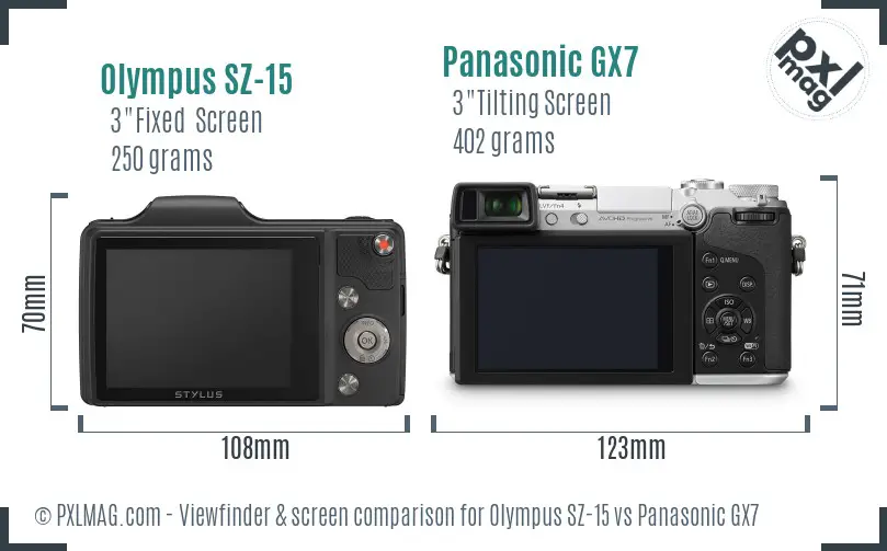 Olympus SZ-15 vs Panasonic GX7 Screen and Viewfinder comparison Olympus SZ-15 vs Panasonic GX7 Screen and Viewfinder comparison