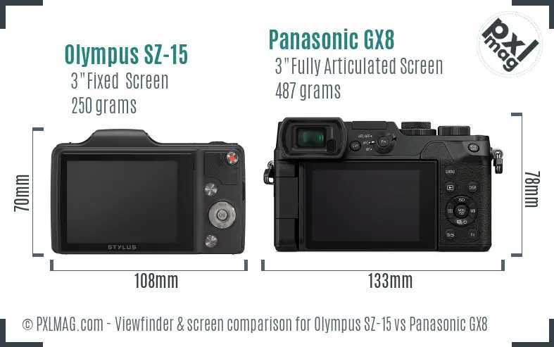 Olympus SZ-15 vs Panasonic GX8 Screen and Viewfinder comparison Olympus SZ-15 vs Panasonic GX8 Screen and Viewfinder comparison