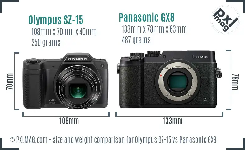 Olympus SZ-15 vs Panasonic GX8 size comparison Olympus SZ-15 vs Panasonic GX8 size comparison