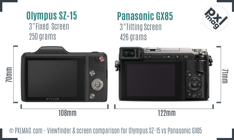 Olympus SZ-15 vs Panasonic GX85 Screen and Viewfinder comparison