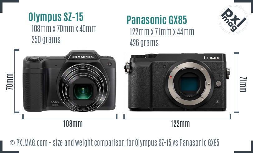Olympus SZ-15 vs Panasonic GX85 size comparison