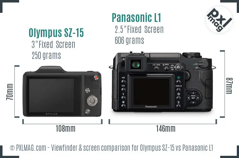 Olympus SZ-15 vs Panasonic L1 Screen and Viewfinder comparison