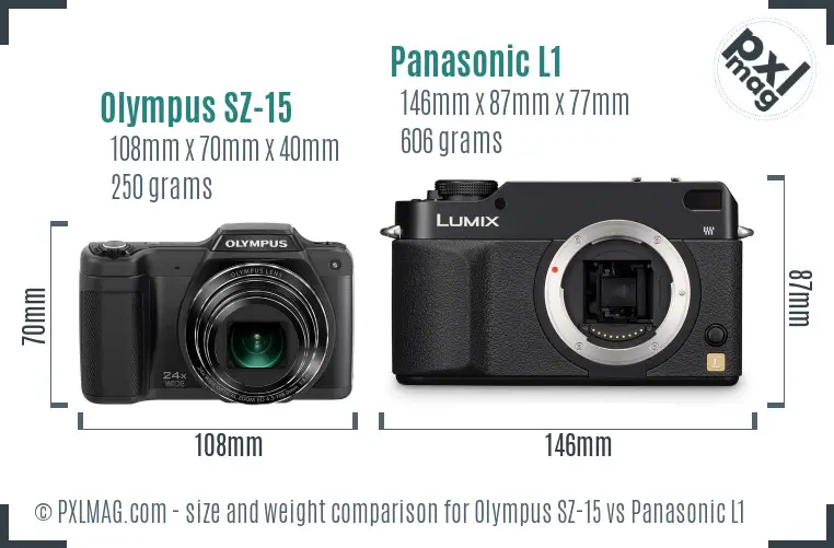 Olympus SZ-15 vs Panasonic L1 size comparison