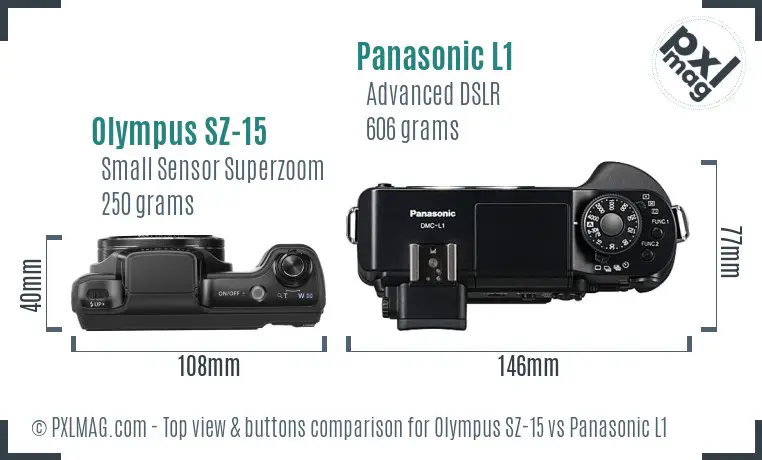 Olympus SZ-15 vs Panasonic L1 top view buttons comparison
