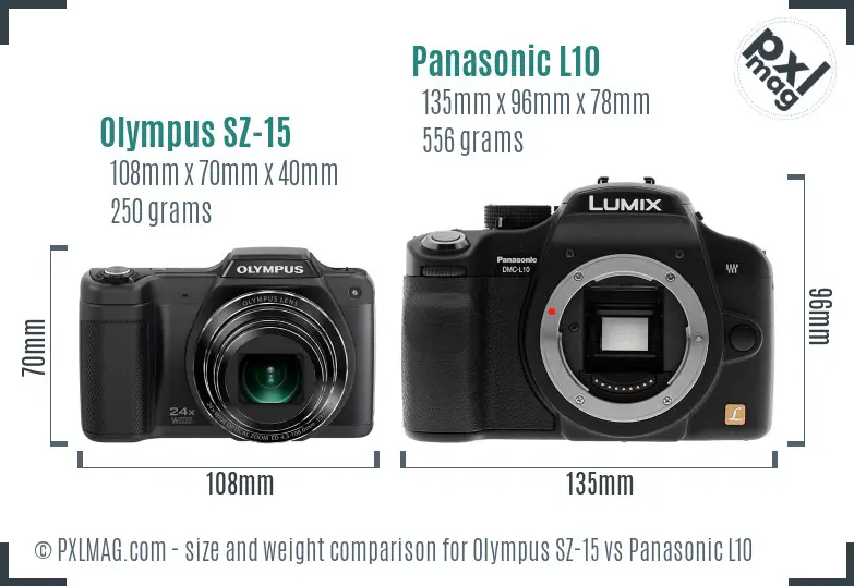 Olympus SZ-15 vs Panasonic L10 size comparison