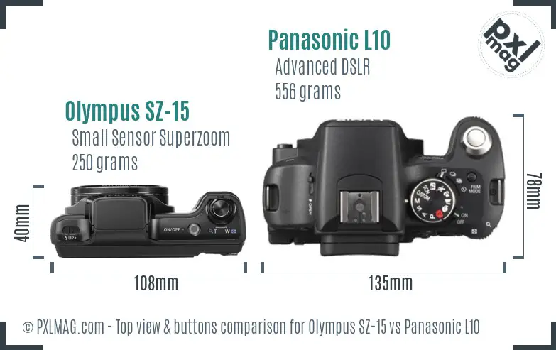 Olympus SZ-15 vs Panasonic L10 top view buttons comparison