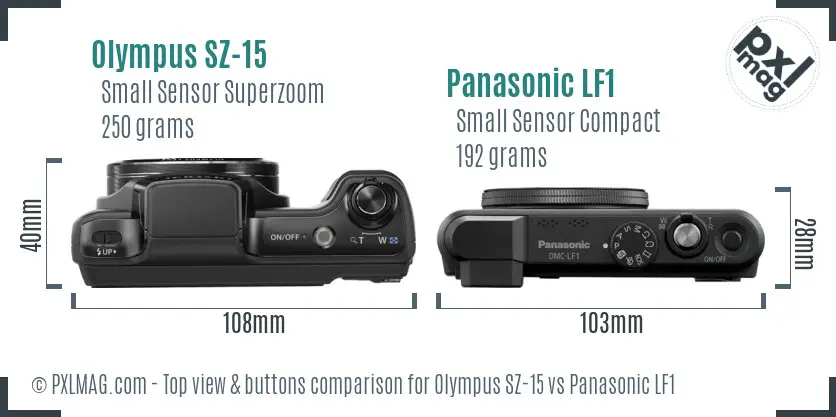 Olympus SZ-15 vs Panasonic LF1 top view buttons comparison