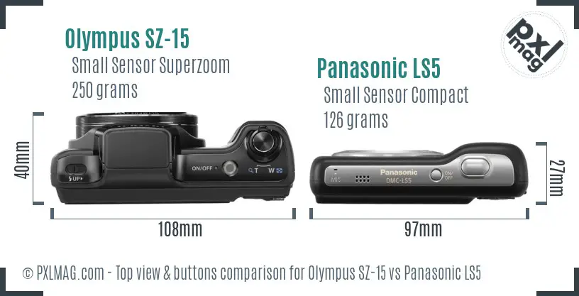 Olympus SZ-15 vs Panasonic LS5 top view buttons comparison