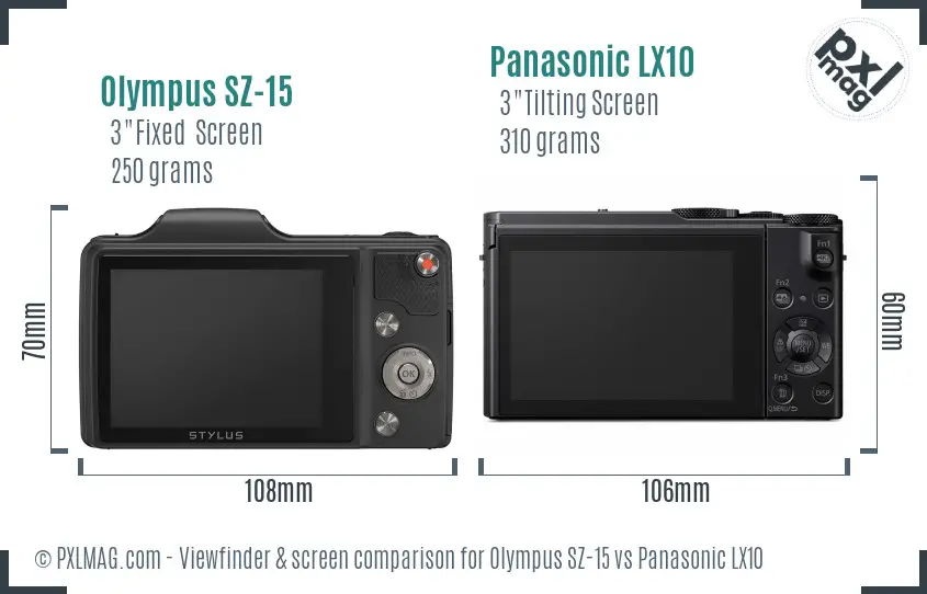 Olympus SZ-15 vs Panasonic LX10 Screen and Viewfinder comparison