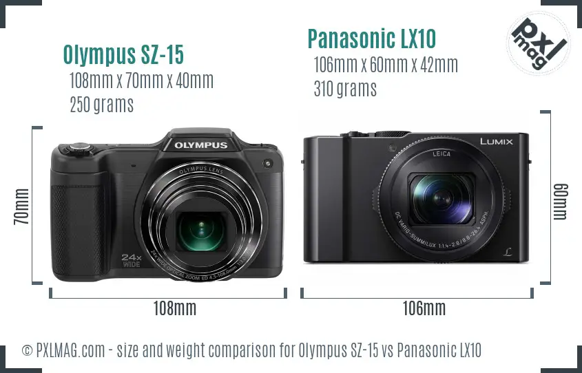 Olympus SZ-15 vs Panasonic LX10 size comparison