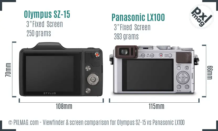 Olympus SZ-15 vs Panasonic LX100 Screen and Viewfinder comparison