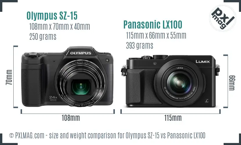 Olympus SZ-15 vs Panasonic LX100 size comparison