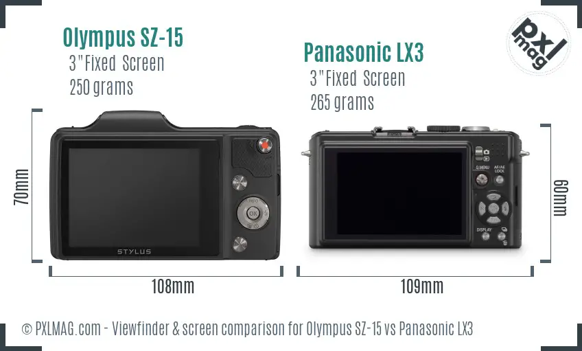 Olympus SZ-15 vs Panasonic LX3 Screen and Viewfinder comparison