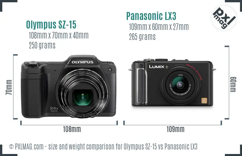 Olympus SZ-15 vs Panasonic LX3 size comparison