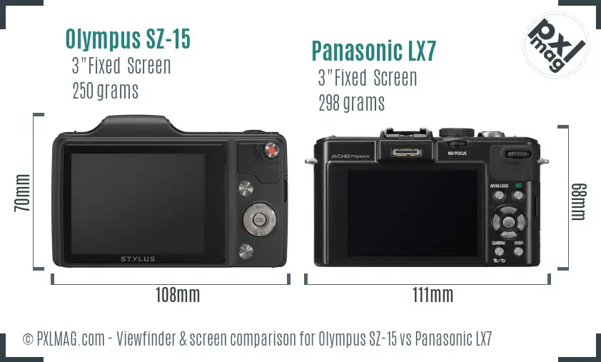 Olympus SZ-15 vs Panasonic LX7 Screen and Viewfinder comparison