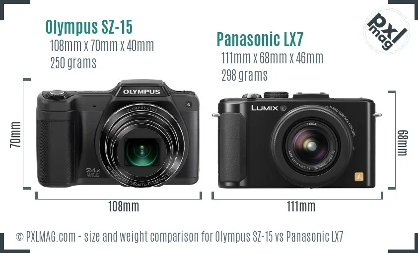 Olympus SZ-15 vs Panasonic LX7 size comparison