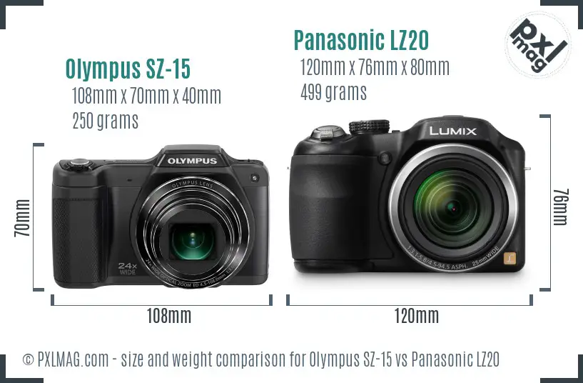 Olympus SZ-15 vs Panasonic LZ20 size comparison Olympus SZ-15 vs Panasonic LZ20 size comparison