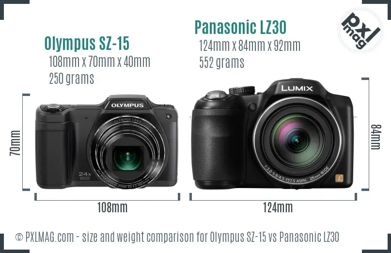 Olympus SZ-15 vs Panasonic LZ30 size comparison