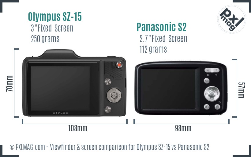 Olympus SZ-15 vs Panasonic S2 Screen and Viewfinder comparison
