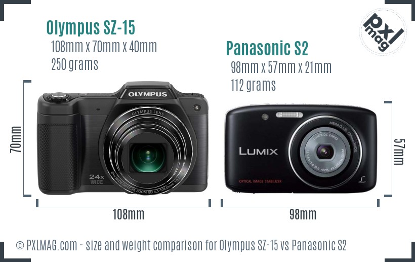 Olympus SZ-15 vs Panasonic S2 size comparison