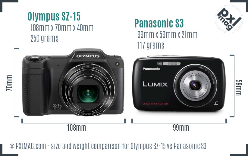 Olympus SZ-15 vs Panasonic S3 size comparison
