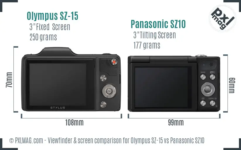 Olympus SZ-15 vs Panasonic SZ10 Screen and Viewfinder comparison