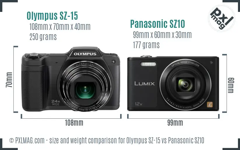 Olympus SZ-15 vs Panasonic SZ10 size comparison