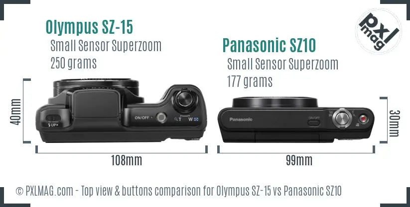 Olympus SZ-15 vs Panasonic SZ10 top view buttons comparison