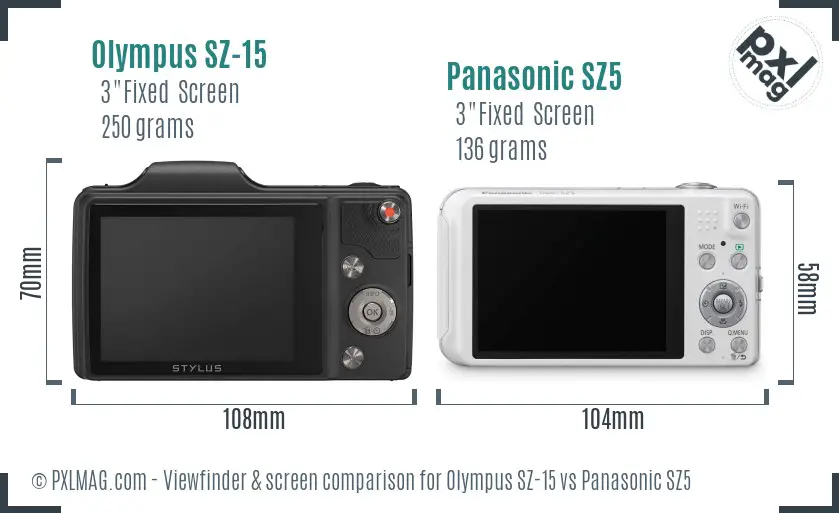 Olympus SZ-15 vs Panasonic SZ5 Screen and Viewfinder comparison