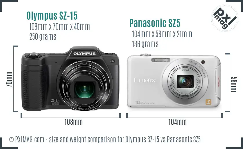 Olympus SZ-15 vs Panasonic SZ5 size comparison