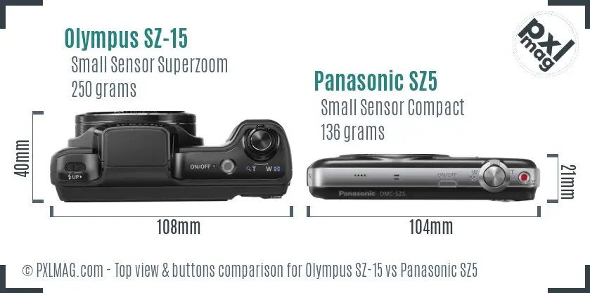 Olympus SZ-15 vs Panasonic SZ5 top view buttons comparison