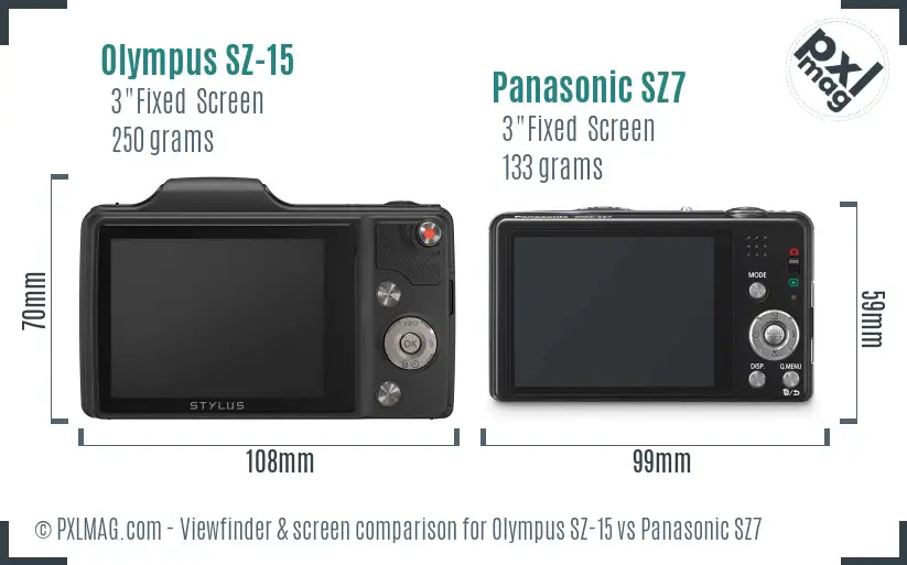 Olympus SZ-15 vs Panasonic SZ7 Screen and Viewfinder comparison