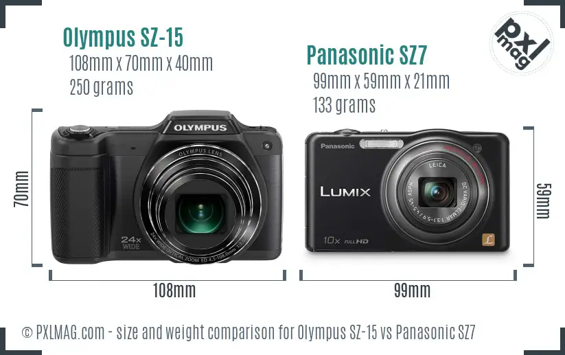 Olympus SZ-15 vs Panasonic SZ7 size comparison