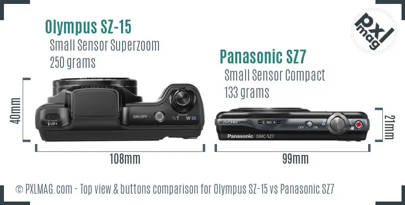 Olympus SZ-15 vs Panasonic SZ7 top view buttons comparison