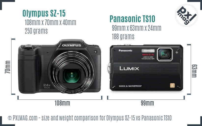 Olympus SZ-15 vs Panasonic TS10 size comparison