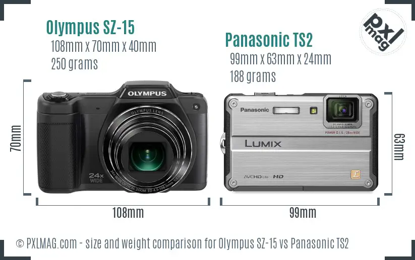 Olympus SZ-15 vs Panasonic TS2 size comparison