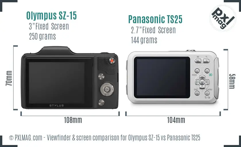 Olympus SZ-15 vs Panasonic TS25 Screen and Viewfinder comparison