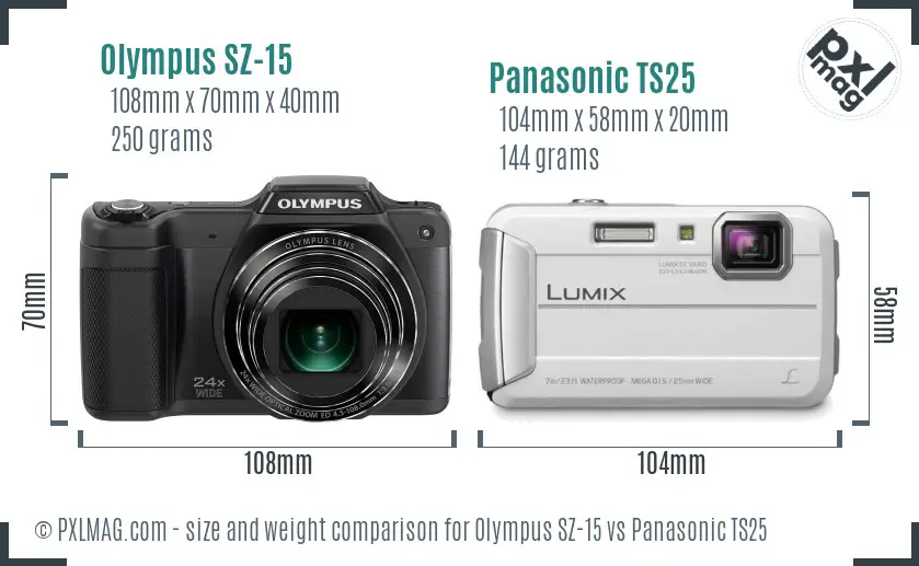 Olympus SZ-15 vs Panasonic TS25 size comparison