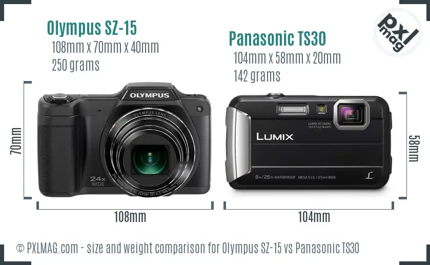 Olympus SZ-15 vs Panasonic TS30 size comparison